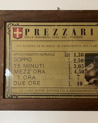 Insegne Tariffario-Regole Casa di Tolleranza 1932