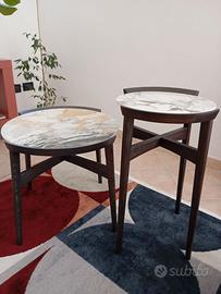 Coppia tavolini in rovere e grés