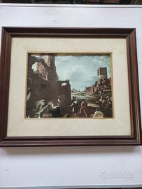 stampa con cornice paesaggio con rovine romane