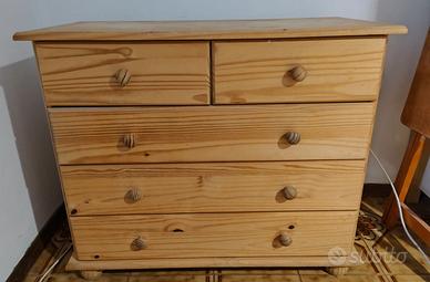 Cassettiera in massello di pino 5 cassetti