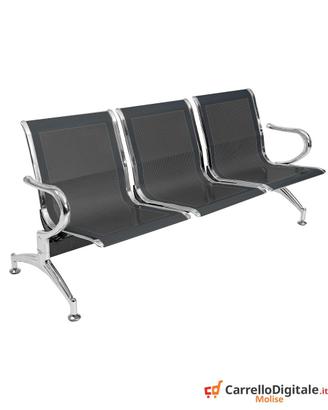 Panca per sala attesa 3 posti in acciaio Nero