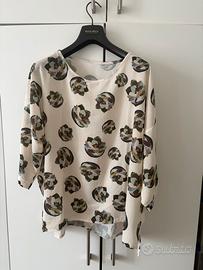 Maglia maica 3/4 beige panna con fiori