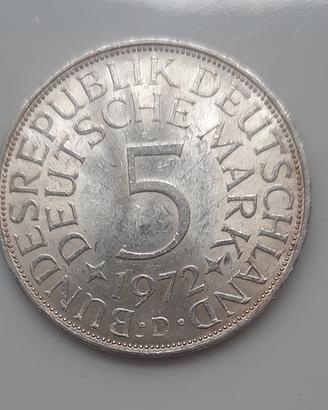 Moneta argento 5 marchi tedeschi 
