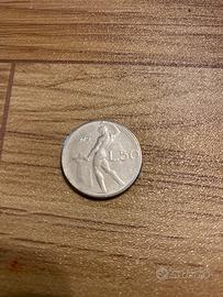 Moneta lire 50 con errore di conio