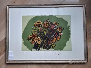 Litografia originale di Ennio Morlotti "Fiori/Rose