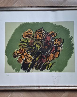 Litografia originale di Ennio Morlotti "Fiori/Rose