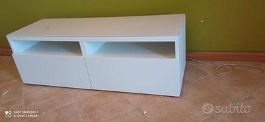 mobile TV Ikea bianco con top vetro e due cassetti