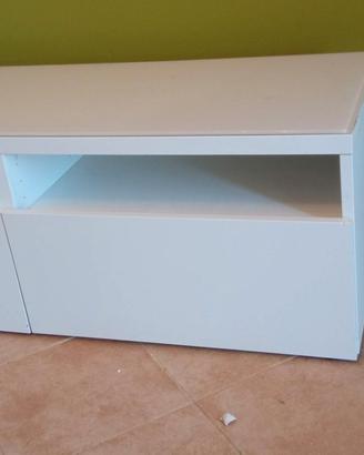 mobile TV Ikea bianco con top vetro e due cassetti