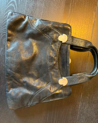 Borsa vintage pelle nera anni ’70 doppio manico