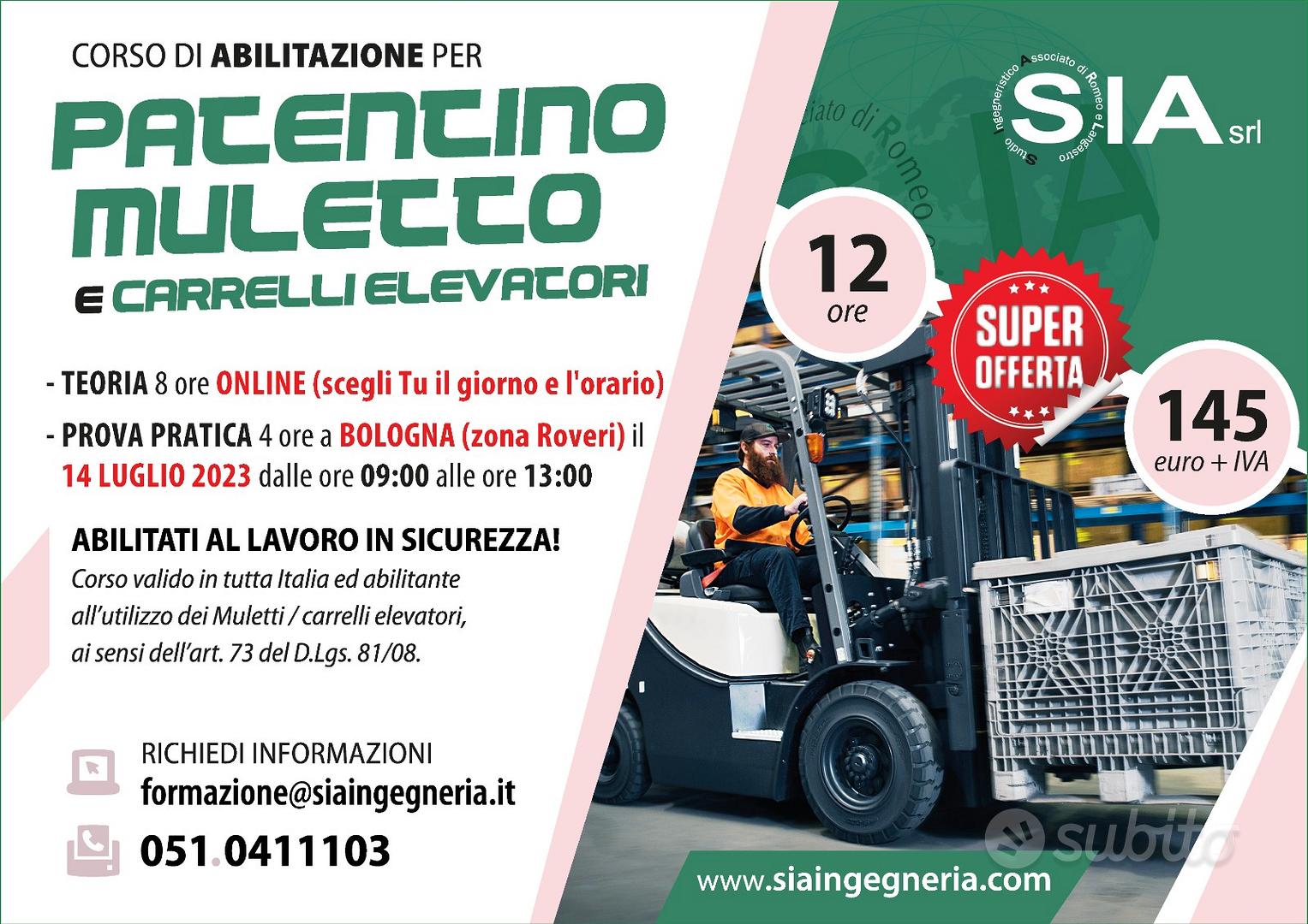 Corso PATENTINO MULETTO 14 luglio 2023 Servizi In vendita a Bologna