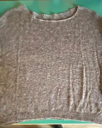 Cardigan traforato e maglioncino marrone