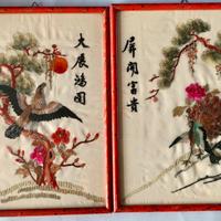 Coppia pannelli cinesi seta Deco