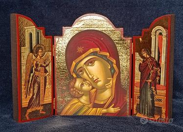 Icona sacra bizantina/Trittico ligneo fatto a mano