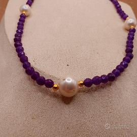 collana ametista , perle naturali e gancio argento