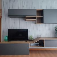 Mobile soggiorno con madia colore grigio e rovere