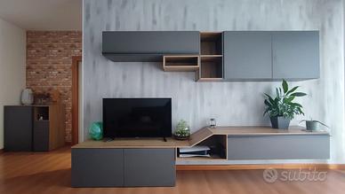 Mobile soggiorno con madia colore grigio e rovere