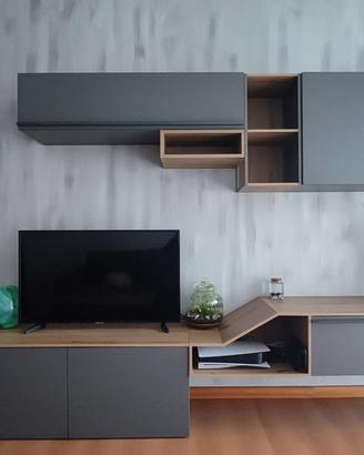 Mobile soggiorno con madia colore grigio e rovere