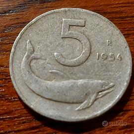 QUATTRO MONETE da 5 lira italiana delfino RARE