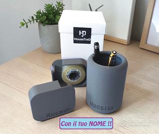 Portapenne e portascotch  con NOME , Color CEMENTO