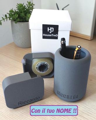 Portapenne e portascotch  con NOME , Color CEMENTO