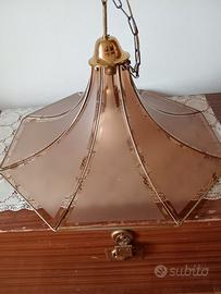 lampadario vintage anni 70 ottone e vetro fumè
