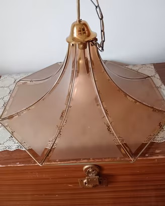 lampadario vintage anni 70 ottone e vetro fumè