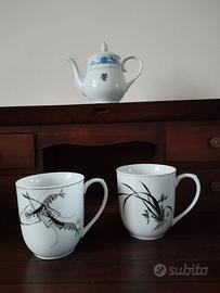 Set Teiera e 2 Tazze Vintage Porcellana Cinese Tan