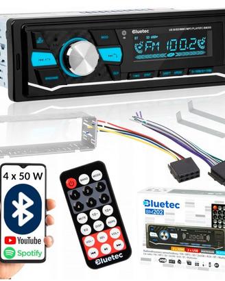 Autoradio Bluetooth 1 DIN 4x50W Doppia USB AUX FM