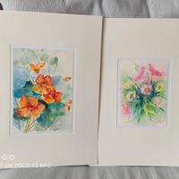 set n.2 acquarelli soggetto " fiori"