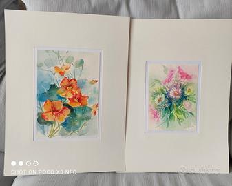 set n.2 acquarelli soggetto " fiori"