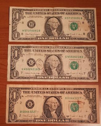 3 banconote One Dollar USA del 1988