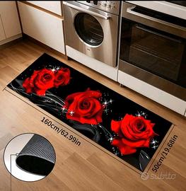 Tappeto nero con rose rosse 160x50 cm nuovo 