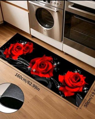 Tappeto nero con rose rosse 160x50 cm nuovo 