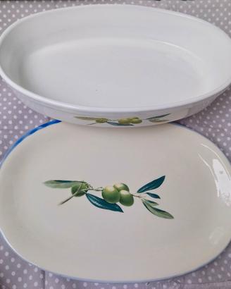 Vassoio e piatto ovale in ceramica, olio dante
