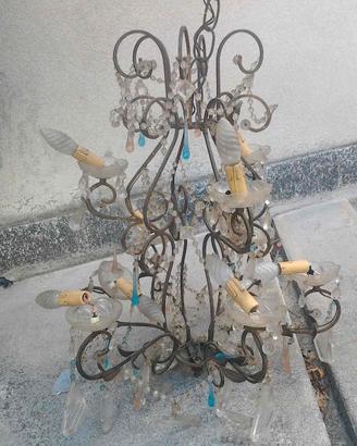 Lampadario ferro battuto anni 50