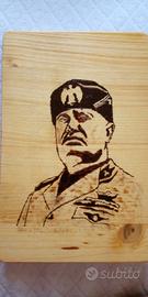 quadro tagliere legno busto duce mussolini