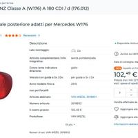 Fanale posteriore Mercedes classe A 180 1.5 CDI