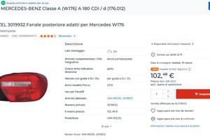 Fanale posteriore Mercedes classe A 180 1.5 CDI
