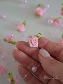Ghirlanda con Rose Rosa e Perle – Decorazione 2 m