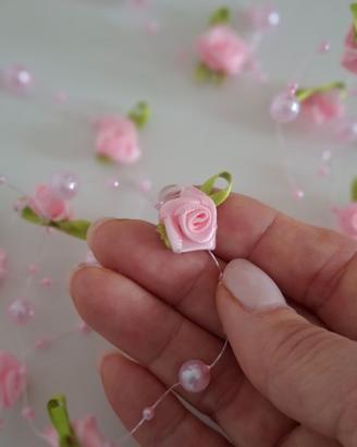 Ghirlanda con Rose Rosa e Perle – Decorazione 2 m