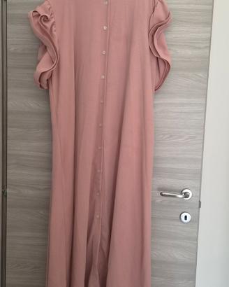 Abito lungo chemisier rosa volants Made in Italy


