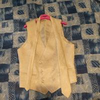 Gilet argento damascato più cravatte e pochette 