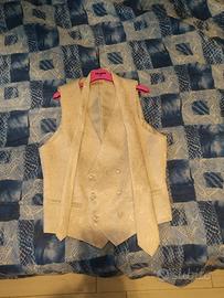 Gilet argento damascato più cravatte e pochette 