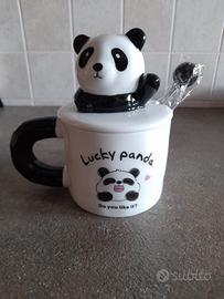 Tazza Panda con cucchiaio e coperchio