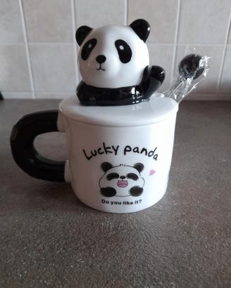 Tazza Panda con cucchiaio e coperchio