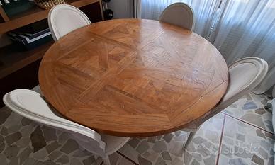 Tavolo Confalone in legno bianco piano intarsiato