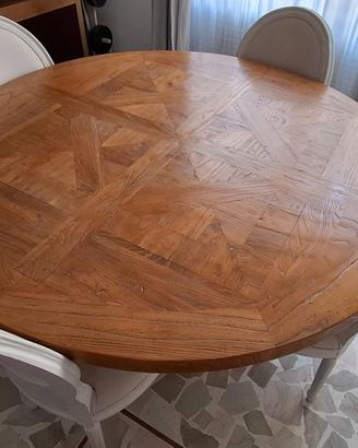 Tavolo Confalone in legno bianco piano intarsiato