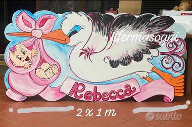 Cicogna maxi , fiocconascita, cartellone banner