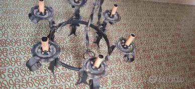 Lampadario anni 50 ferro battuto 