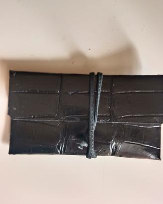 porta tabacco in vero coccodrillo nero nuovo